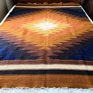 Southwestern Starburst Wool Rug 56x76 Navajo Style Lodge Decor Estate Find